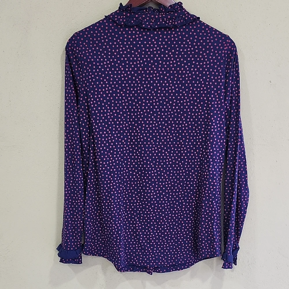 Navy Ruffle V-Neck Long-Sleeve Blouse with Red Micro Print - Picture 10 of 10